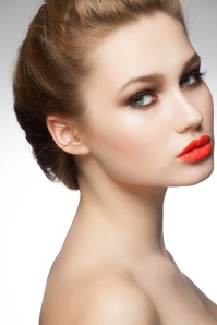 Woman with orange lipstick